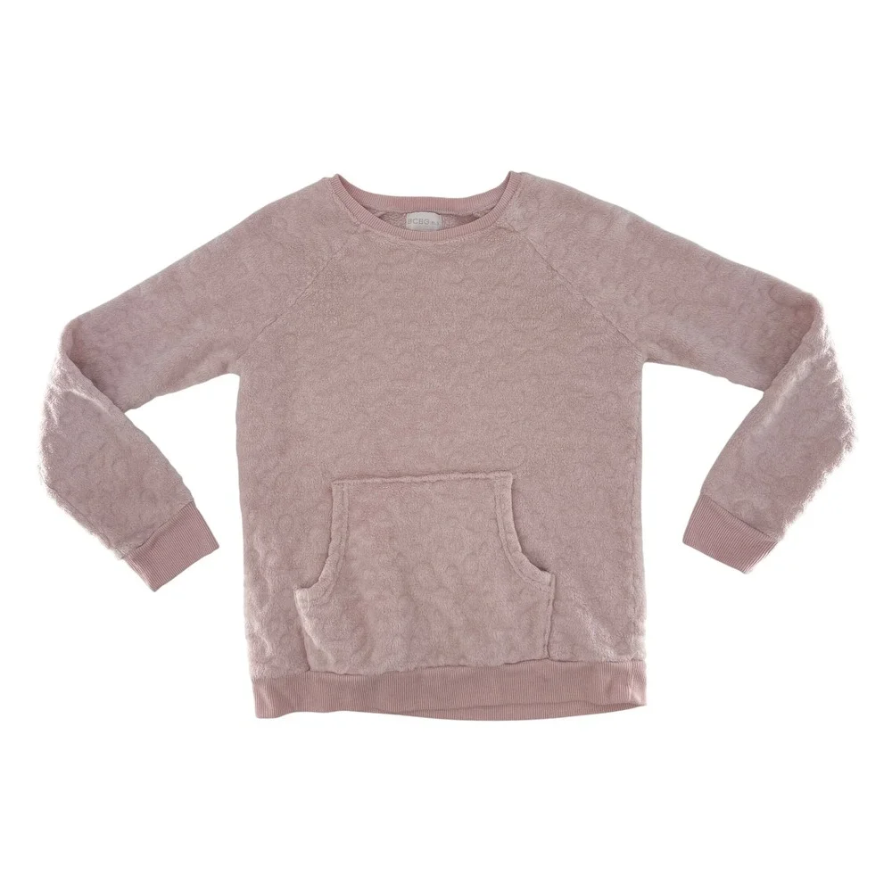 BCBGIRLS Pink Plush Fuzzy Pullover Sweatshirt‎ with Pocket - Size L (14/16)
